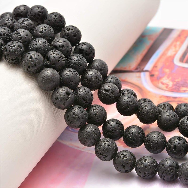 NCB 200PCS 8mm Natura Black Volcanic Lava Gemstone Round Spacer Loose Beads for Jewelry Making with Crystal Stretch Cord (Black Volcanic Lava, 8mm 200Beads) - Image 3